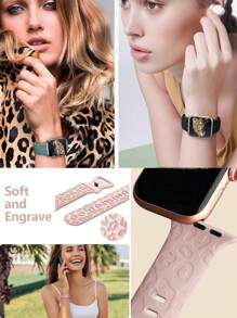 Leopard Engraved Bands Compatible With Apple Watch Band 40mm 41mm 38mm 42mm 44mm 45mm 46mm 49mm, Cheetah Pattern Soft Silicone Strap Compatible With IWatch Series 10 9 8 7 6 5 4 3 2 1 SE Ultra