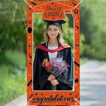 1Pc-Polyester-2025 Graduation Photo Booth Props Pink Bow Banner, Class Of 2025 Glitter Large Size Graduation Photo Booth Props, Graduation Party Favors Supplies Decorations For College 2025Graduates - Multicolor - View 12