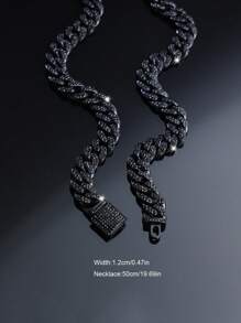 1 件迈阿密嘻哈时尚全黑冰链镶嵌闪亮黑色水钻，独特的深色项链手链，送给父亲、兄弟、男朋友的最佳礼物 - A - 查看 6