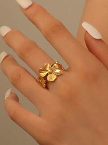 COINBUFF Anillo abierto de acero inoxidable elegante y con estilo con diseño floral