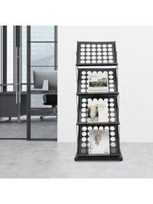 Revistero plegable de 4 niveles CNCEST, moderno revistero, estantería independiente, estanterías plegables para catálogos, para oficinas, ferias, bibliotecas, hasta 20 kg, 48 x 39 x 125 cm (cuadrícula/agujero, blanco/negro)