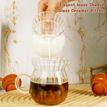 2 Pcs Creamer Pitcher, Elegant Wave Shaped Glass Creamer Pitcher, Coffee Milk Creamer Pitcher, Glass Tea Pitcher, Serving Milk Frothing Pitcher, Milk Frother Cup Creamer Jug For Kitchen,13 Oz