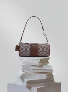 Coach Bolso de mujer tipo barril Nolita, de piel, bolso de mano con asa de hombro, bolso de noche vintage con forma de barril, en la firma del estampado jacquard, CU989