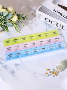 1pc Portable 21 Compartment Pill Box, 3 Colors (Blue, Yellow, Pink), Large Capacity Medicine Storage Container, Dust-Proof Clean Hygienic Travel Case, Divided For Morning, Noon And Night, 7-Day Weekly Pill Organizer With Flip-Top Lid