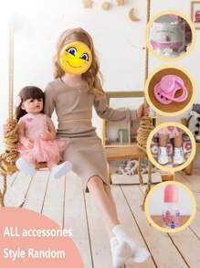 真实重生婴儿娃娃女孩 22 英寸 55 厘米全身硅胶逼真新生娃娃幼儿娃娃玩具适合 3 岁以上 - 粉色 - 查看 5