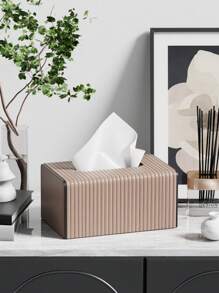 PU Leather Rectangular Tissue Box Lid - Tissue Box Holder, A Tissue Dispenser With A Remote Control Storage Rack. It Serves As A Tissue Box Organizer For Use On The Living Room Coffee Table Or Bedside Table In The Bedroom At Home.