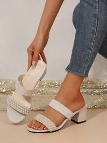 全新百搭粗跟一脚蹬凉鞋 女鞋，金色圆头