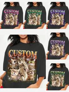 Customized Pet, Retro 90s Bootleg Dog, Customized Bootleg Rap Dog T-Shirt, Gift For Girlfriend/Wife, Valentine's Day Gift, Pet Family Customization, Fan Support Customized Clothing, Celebrity Fan Exclusive T-Shirt, Add Your Own Text And Images (Family Photo/Selfie/Pet Photo/Friend Photo/Party Photo) To Design Your Personalized Printed T-Shirt, Suitable For Daily Wear/Wedding Party/Company Gathering/Family Gathering - Dark Grey - View 3