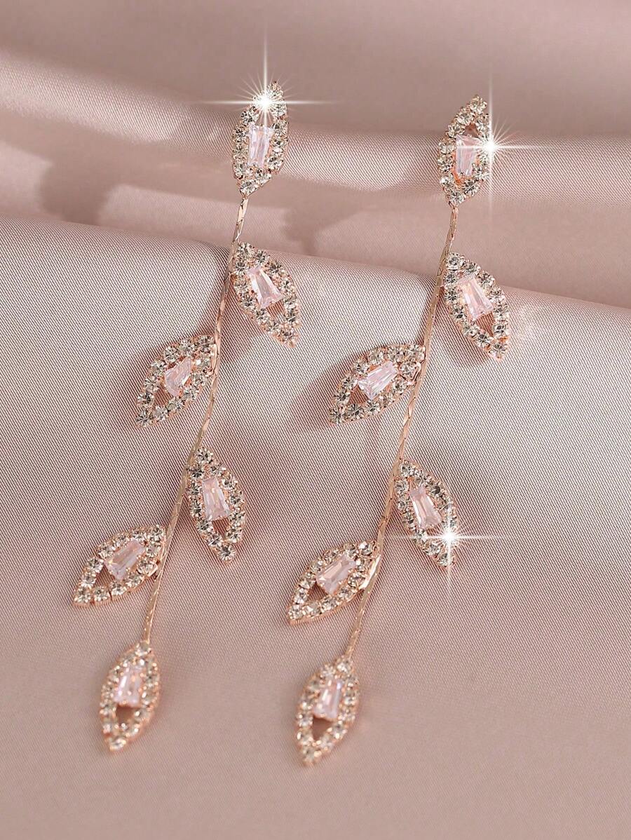 1 Pair Cute Leaf CZ Zirconia Women Dangle Earrings For Bridal Wedding Jewelry Gift For Lover Wife Engagement Anniversary