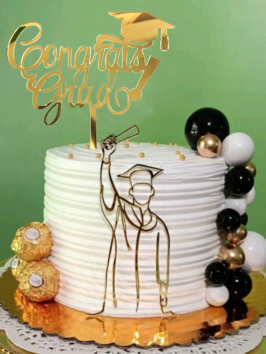 2Pcs Reusable & Stylish "Congrats Grad" Cake Topper - Celebrate Your Graduation In 2026! Congrats Grad" Acrylic Letters - Perfect For Graduation Cakes, Photos & More! Celebrate Your Achievements #Graduation2026 #GraduationParty #CongratsGrad #PartyDecor - Multicolor - View 1