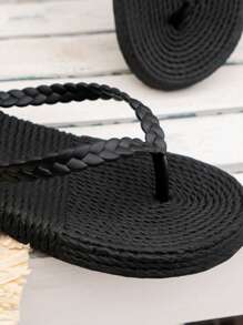 女士厚底人字拖，柔软舒适，轻便透气，适合夏季户外、沙滩、游泳和度假穿着 - 黑色 - 查看 3