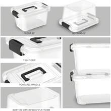 6.8Qt*12 Plactic Storage Bins, Stack Tote Storage Box With Handle, Clear, 6.8Quart-12 Pack