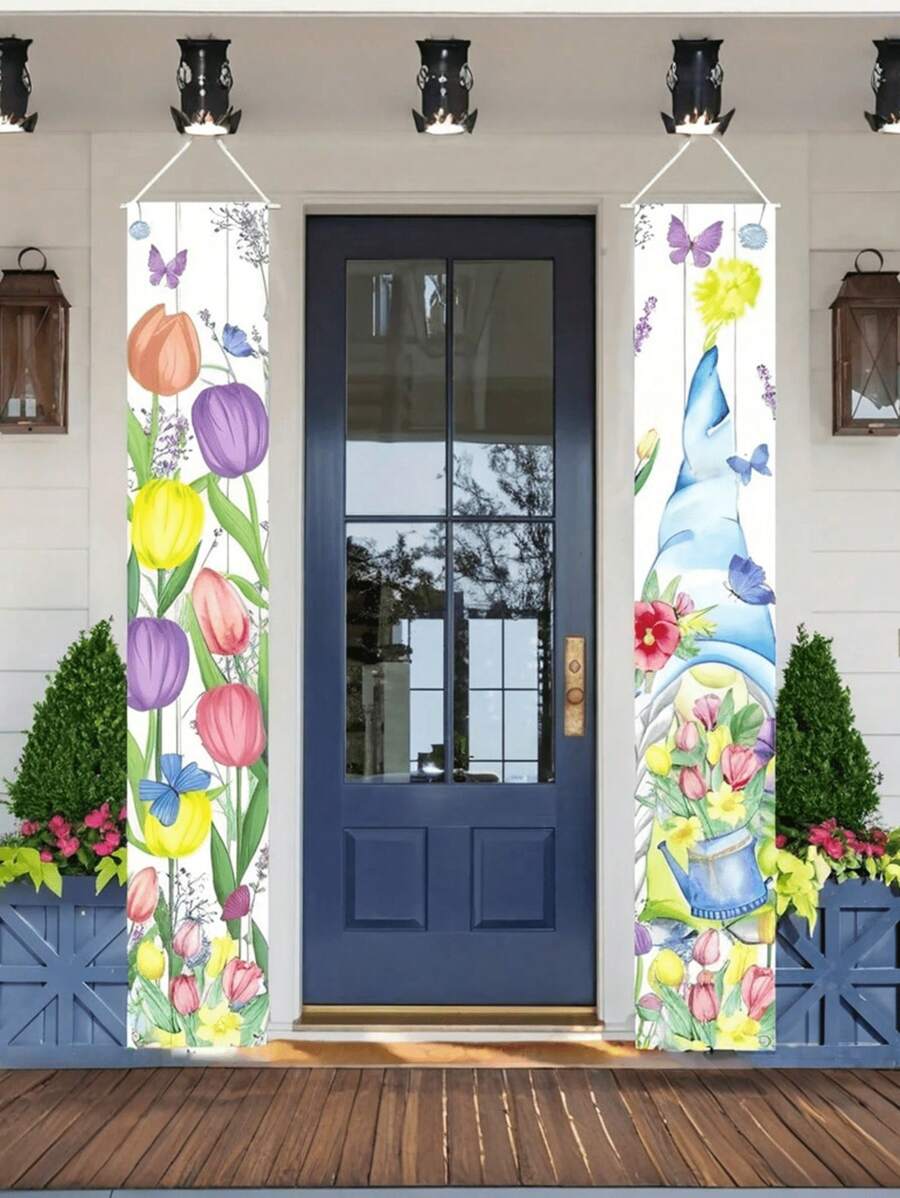 2pcs Spring And Summer Tulip Porch Banner - Polyester Welcome Door ...