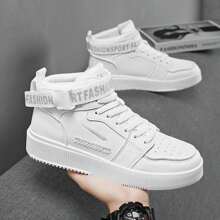 أحذية رياضية كاجوال للرجال، حذاء رياضي متوسط الطول مطبوع موضة للشباب - كل شيء باللون الأبيض - مشاهدة 3