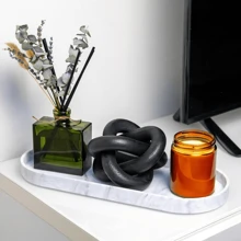1-2 piezas Bandejas decorativas, bandejas de vanidad, bandejas de almacenamiento de diseño de mármol negro de silicona para fregadero, lavabo, baño y cocina, con vibras bohemias, para vacaciones en la playa, colección de baño, colección de dormitorio, gran capacidad - Negro - Ver 5