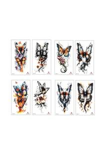 8 Sheets Color Flower Butterfly Temporary Tattoo Stickers Rose Butterfly Waterproof Fake Tattoos Human Body Art For Women