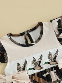 Charming Baby Girls' Rompers Wild Goose Or Duck Embroidery Double Bowknot Infant Bodysuits Jumpsuits - Apricot - View 7