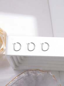 3pcs/Set Steel D-Shaped Nose Ring,Lip Ring,Earring Piercing Jewelry, Punk Style & Hypoallergenic