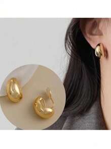 1 Pair Fashion Teardrop Smooth Surface Clip-On Earrings Without Piercing, High-Quality Elegant Design Suitable For Women's Daily Wear, Gift For Festival - Water Drop Ear Clip - View 11