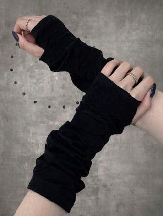 1 par de calentadores de brazo de unicolor para mujer, guantes sin dedos largos, accesorio de manga para otoño/invierno