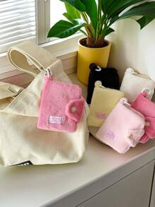 1pc Plush Multi-Functional Earphone Case, Student Portable ID/Card Holder, Double Folding Data Cable Organizer - Multicolor - View 9