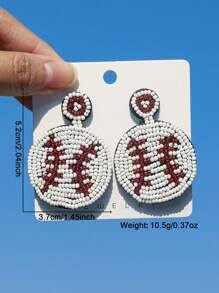 一对运动休闲风手工编织米珠串珠棒球垒球元素耳环嘻哈朋克复古时尚通勤球耳环适合女性日常节日度假聚会佩戴