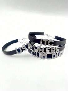 定制水钻字母项链颈链，男女通用 PU 颈链