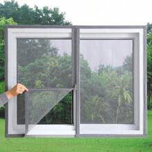 1pc White Mosquito Mesh Net, Self Adhesive Window Screen, No Drill Hook And Loop Window Curtain, Invisible Zipper Home Use Anti-Insect Net