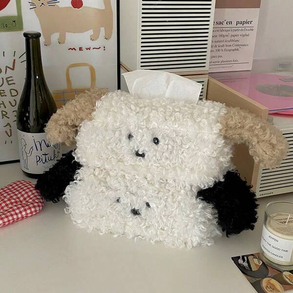 1pc Plush Cartoon Dog Tissue Box Plush Tissue Box Detachable Tissue Storage Container Desktop Tissue Organizer