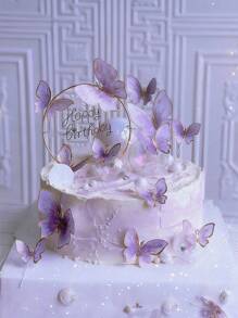 48只威化纸蝴蝶套装，粉色蛋糕装饰，纸杯蛋糕装饰，蝴蝶蛋糕装饰 - 多种尺寸，优质手工蝴蝶蛋糕装饰和纸杯蛋糕装饰，威化纸蝴蝶纸杯蛋糕装饰，紫色蛋糕装饰 - 彩色 - 查看 2