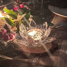 1Pc Crystal Lotus Flower Tealight Candle Holders/Glass Tea Light Candlestick Decor Decoration For Christmas Home Wedding Party - Multicolor - View 5