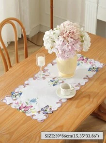 1 件 100% 涤纶装饰桌旗,精致彩色刺绣镂空蝴蝶和花朵图案,优雅蕾丝,适用于厨房、餐桌、房间装饰,紫色,防污桌垫,家居/节日/户外/派对/婚礼装饰,有不同尺寸可供选择 - 淡紫色 - 查看 10