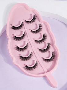 5pairs/Set 3D Faux Mink Hair Fluffy False Eyelashes With Leaf-Shaped Tray+Double Ended Eyebrow Grooming Tool+Eyebrow Brush,Natural Looking, 3D Natural Spiky Manga Lashes Fluffy Wispy Soft Lashes Fake Eyelashes False Eyelashes Strip,Natural Soft Eyelash Criss Cross Wispy Fluffy Lashes,Naturally Slender, Curled And Enlarged Eyes,For Women To Use Travel, Party For Parties Travel School Daily Work Etc - 眼尾拉長款 - 查看 2