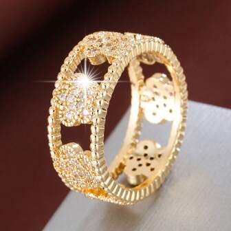 1 件女士时尚戒指，采用梅花设计和方晶锆石，节日和休闲礼物