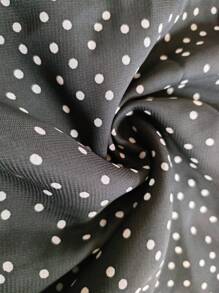 Vestido irregular con parches de manga de volantes de gasa con lunares para mujer - Negro - Ver 10