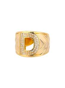 1pc Luxury Zirconia Initial Letter Rings For Women Stainless Steel Chunky Wide Open Finger Ring Hip Hop Fashion Jewelry Gifts