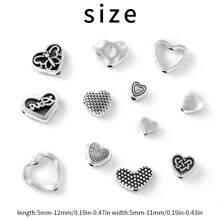 50/100 件银心形、心形、蝴蝶心形合金隔珠，DIY 珠宝制作手链、项链、情人节、春季礼物