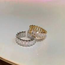 1pc Hip Hop Jewelry 6.5mm Width Emerald Cut Eternity Band Cz Ring - Beautifully Crafted Eternity Ring With Cz Stones - Yellow Gold - View 2