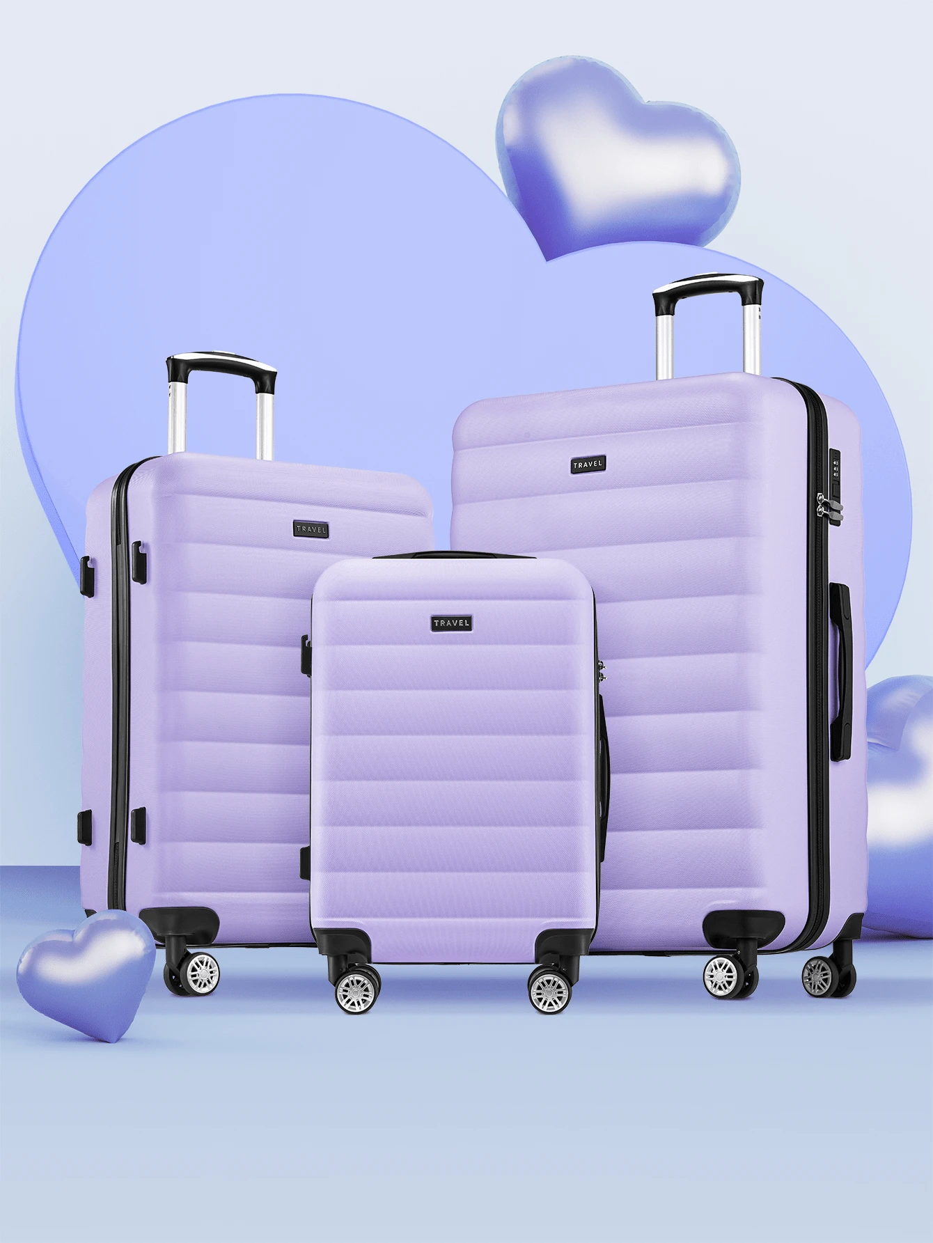 Luggage Sets 3 Piece Spinner Suitcase, Durable Lightweight Luggage With Secure Lock For Travel,College,Go To School,Vacation - 紫色 - 查看 1