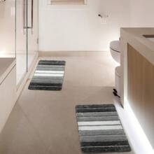 Bath Mat, Rug Extra Soft And Absorbent, Non-Slip Washable Rugs For Shower Floor, Machine Washable Shaggy Bath Mats Rugs (Turquoise, 50 X 80 Cm) Home Bathroom Decor Floor Carpet Outdoor Rug Door Mat Fall Decor Bathroom Accessories Back To School Entryway Decor - Grey - View 2