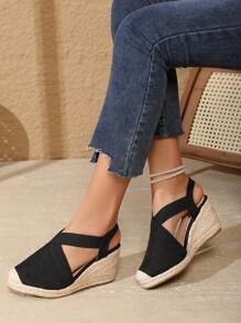 Fashion Women's Lightweight Woven Rope Criss Cross Open Toe Wedge Sandals