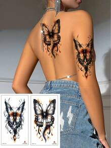 8 Sheets Color Flower Butterfly Temporary Tattoo Stickers Rose Butterfly Waterproof Fake Tattoos Human Body Art For Women
