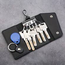 Key Bag Genuine Leather High Quality Key Bag 6 Keys Hanging Key Bag Unisex Large Capacity Genuine Leather Key Case Personalized Multifunctional Key Storage Bag Car Key Bag Cowhide Key Bag - 黑+黃 - 查看 11