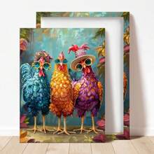 1幅《街头三只时髦公鸡》艺术画，艺术氛围浓厚，墙面装饰画，海报，现代简约风格，适用于客厅、卧室、家庭办公室装饰，是房间装饰的完美之选 - 带框帆布画 - 多色 - 查看 9