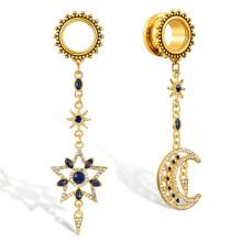 2PCS Stainless Steel Elegant Women Star Moon Ear Gauges Plugs Tunnels Dangle Earring Expander Body Piercing Jewelry Wedding Vacation