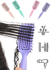 全新卷发造型梳套装，1 件用于定义和塑造卷发 - 适合女性卷发的造型梳，1 件用于梳理发际线的发刷，1 件用于保持发际线光滑的边缘刷，1 件用于造型的尾梳，1 件多功能梳子清洁梳脱毛器（刷子清洁爪作为礼物送给您），由 Candybrush 设计 - 彩色 - 查看 3