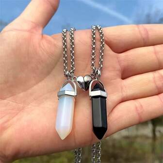 2st/set Flerfärgad hjärtformad magnetisk Yin Yang Tai Chi Kristallglas Hjärtstenshänge Halsband, present till par/bästa vänner, lämplig för kvinnor vardagskläder