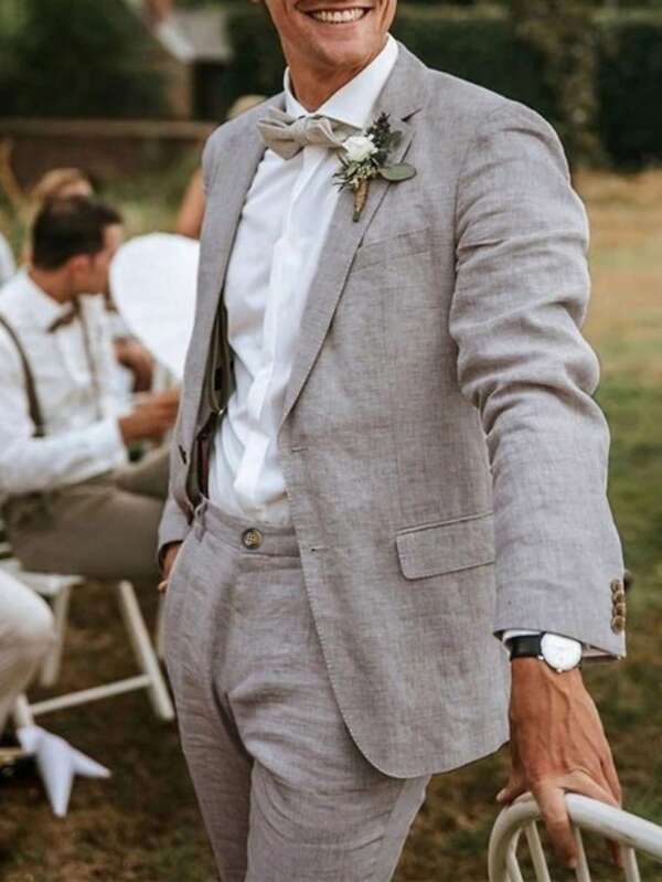2 Pieces Men's Casual Simple Stylish Versatile Suit Set With Double Breasted Design