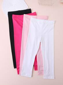 4pcs Girls' Solid Color Elastic Skinny Leggings, Minimalist And Versatile Cropped Tights, Suitable For Outdoor Sports - Multicolor - View 20