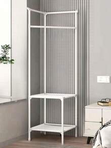 3-laags metalen kledingrek met haken en planken - Multifunctionele vrijstaande kledingorganizer, hoedenrek - roestvrijstalen kapstok voor slaapkamer, woonkamer - veelzijdige montage- en opbergopties